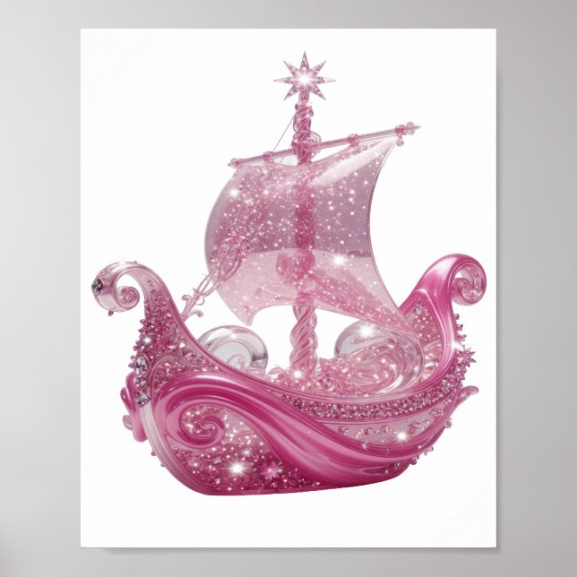 Trendig Silver ROSA GLITTRIG FARTYG 3D Text Konst Poster (Framsidan)