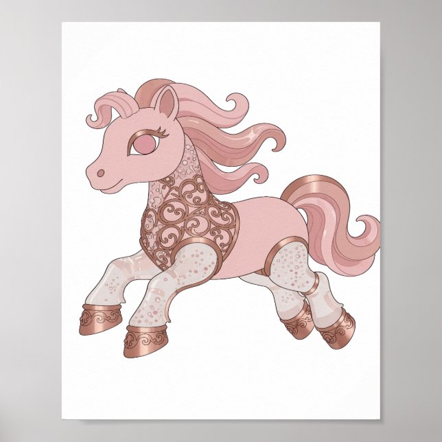 Trendig Silver ROSA OCH ROSÉGULD PONY Poster (Framsidan)