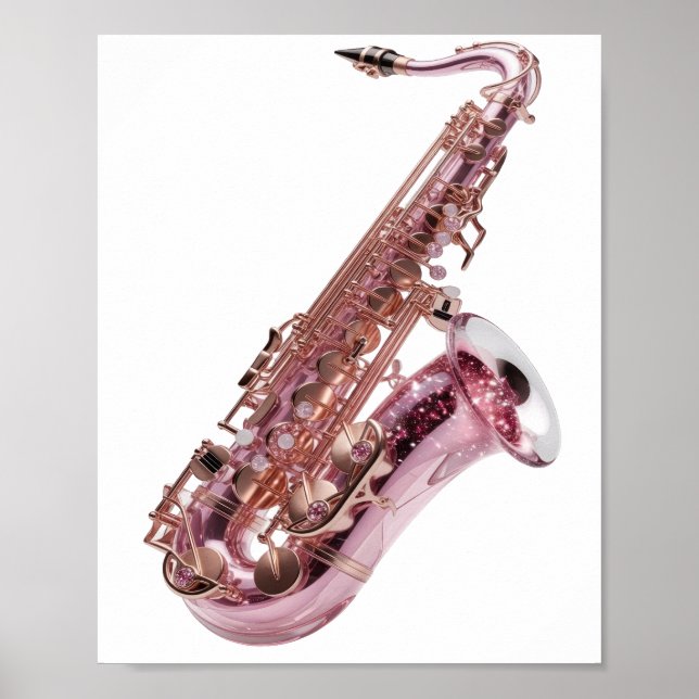Trendig Silver ROSA SAXOFON Anpassad Design Poster (Framsidan)