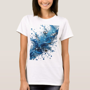 Trendig Silver VATTENSPLASH Konstnärligt Motiv T Shirt