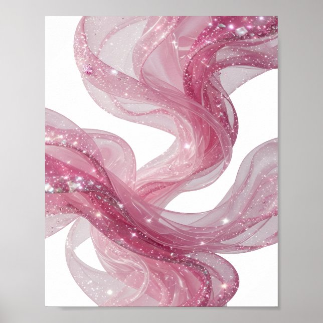 Trendig silverfärgad ROSA VÅG Modern design Poster (Framsidan)