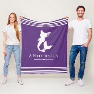 Trendig Sjöjungfru Silhouette & White Rand Fleecefilt