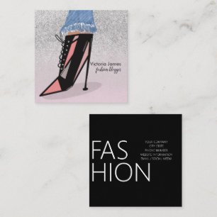Trendig Skönhet Fashionista Bloggare Glitter Klack Fyrkantigt Visitkort