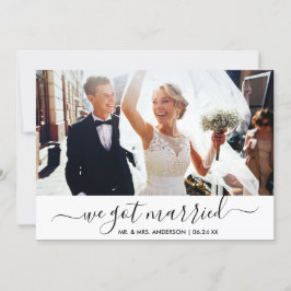 Trendig-skript Vi Har ett gift Photo Bröllop Card Tack Kort