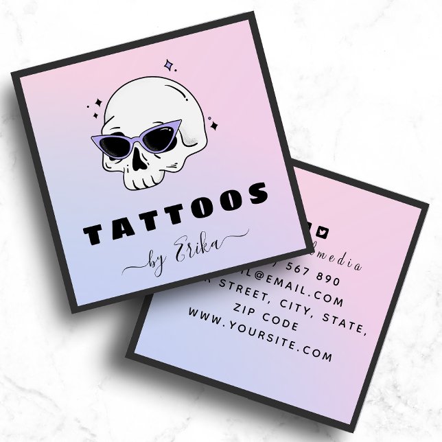 Trendig Skullglas Tattoo Artist Girly Gradient Fyrkantigt Visitkort (Skapare uppladdad)