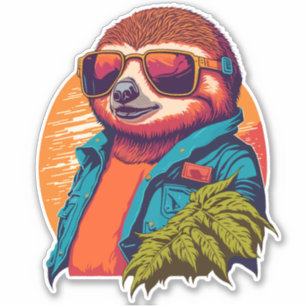 Trendig Sloth med Retro Stil Klistermärken