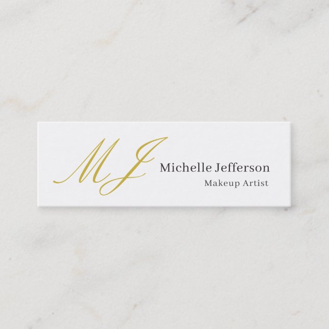 Trendig sminkartist guldmonogram svart vitt mini visitkort (Framsida)
