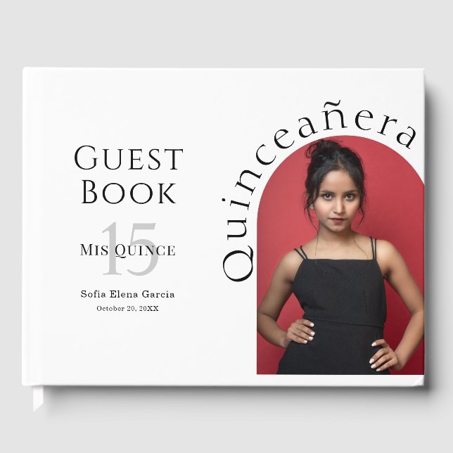 Trendig Snyggt Arch Photo Quinceanera Gästböcker (Framsida)