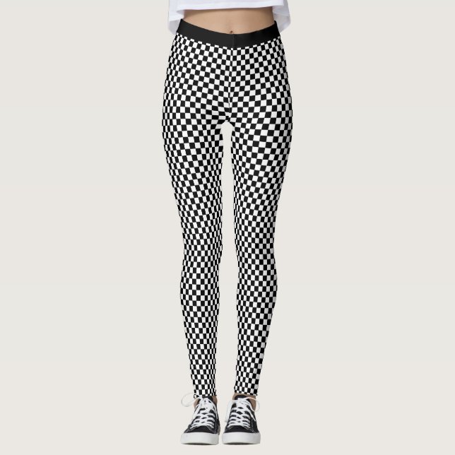 Trendig Snyggt Black White Checker Mönster Yoga Leggings (Framsida)