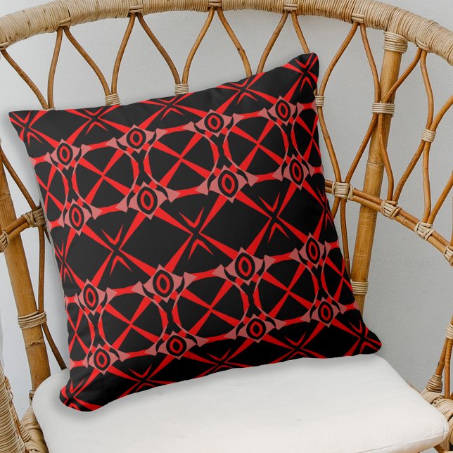 Trendig Snyggt Chic Red Rosa Black Op Art Mönster Kudde (Skapare uppladdad)