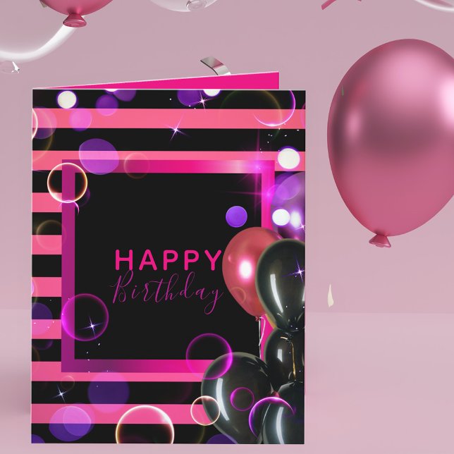 Trendig Snyggt Chic Rosa och svart Grattis på föde Kort (Skapare uppladdad)