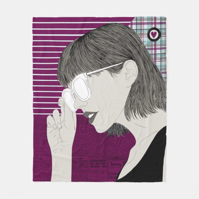 Trendig Snyggt Girl Chic Lila Collage Kärlek Heart Fleecefilt (Framsidan)