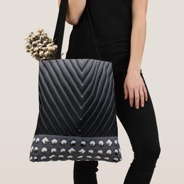 Trendig Snyggt Gorgous Studed Black Leather Tygkasse (Närbild)