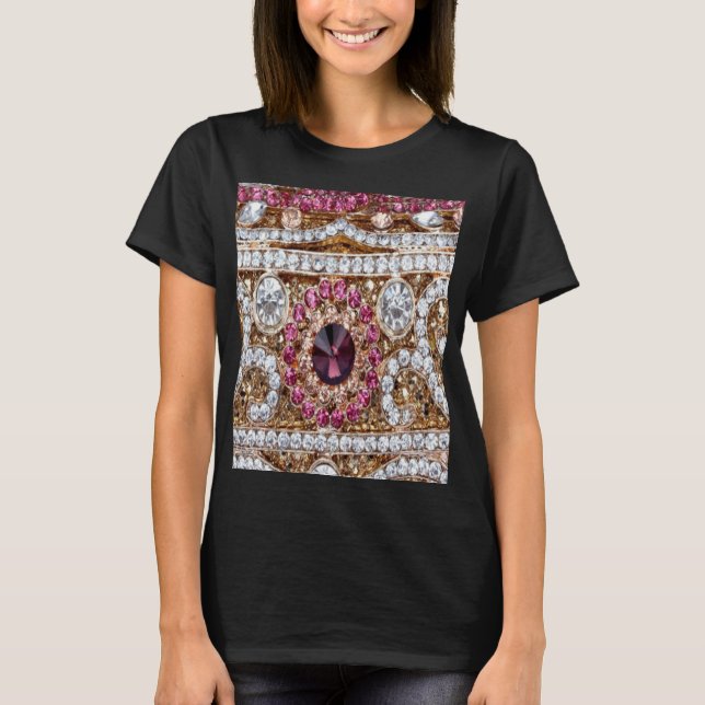 trendig snyggt guld burgundy rosa bohemian vid sil t shirt (Framsida)