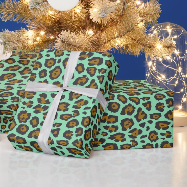 Trendig snyggt leopard, , mönster aqua presentpapper (Helgdagar)