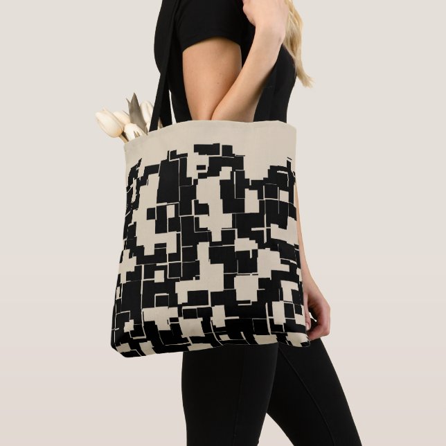 Trendig Snyggt Modern Black & Beige Mönster Tygkasse (Närbild)