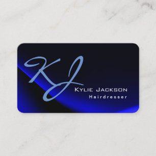 Trendig Snyggt Monogram Blue Hairdresser Visitkort