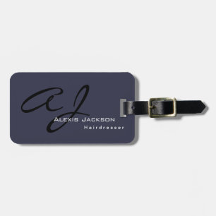 Trendig Snyggt Monogram Mörk Grått Blue Bagagebricka