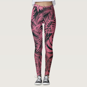 Trendig, snyggt ro rosa handflatan träd löv mön leggings