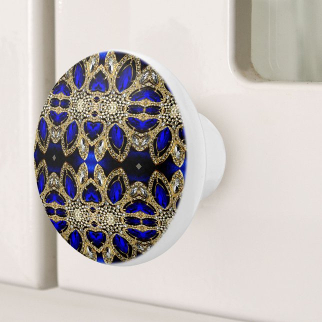 trendig snyggt turkos guld silver (blått) knopp (trendy stylish turquoise gold silver deep blue ceramic knob)
