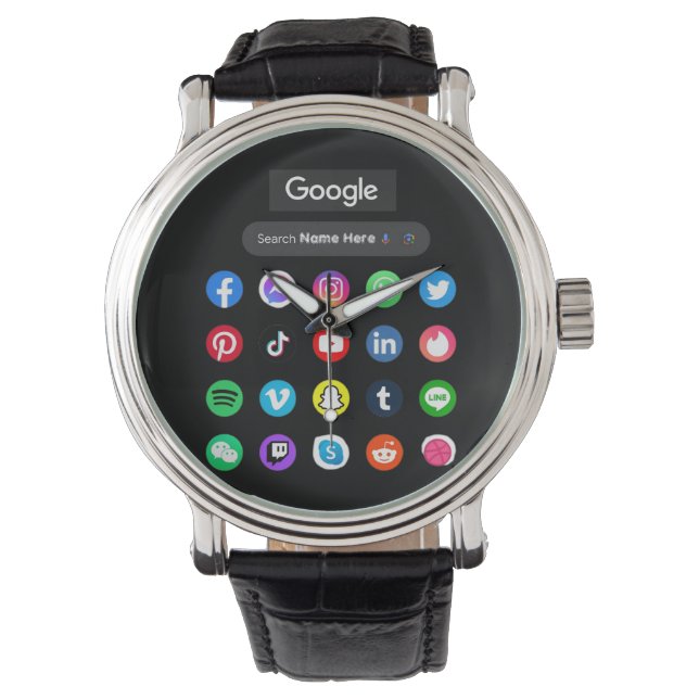 Trendig Social Media Icons Google Search Pub Black Armbandsur (Framsida)