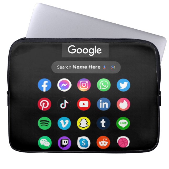 Trendig Social Media Icons Google Search Pub Black Laptop Fodral (Framsidan)
