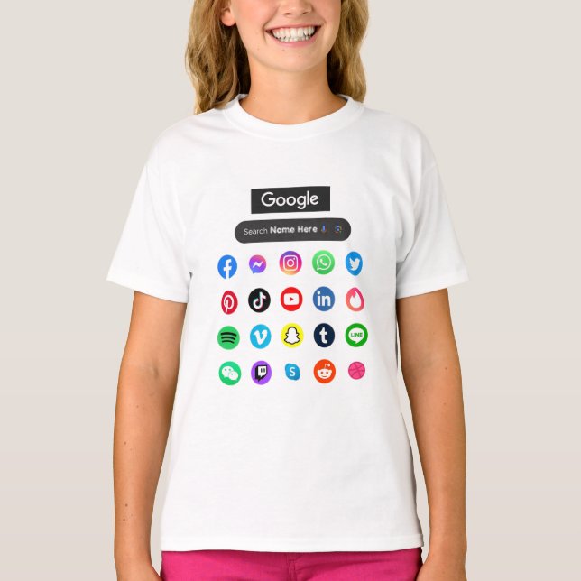 Trendig Social Media Icons Google Search Pub Black T Shirt (Framsida)
