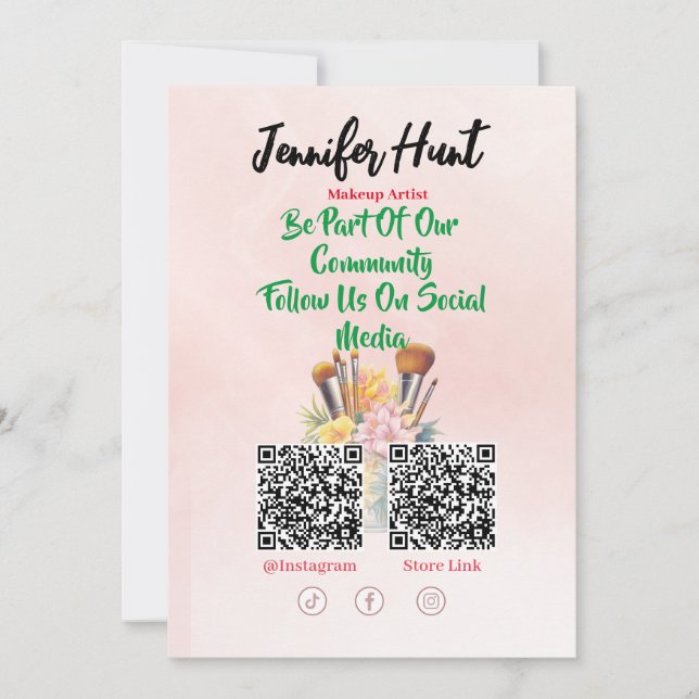 Trendig Social Media QR-kod Makeup Artist Inbjudningar (Framsida)