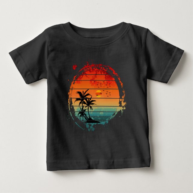 trendig solnedgång palmträd t shirt (Framsida)