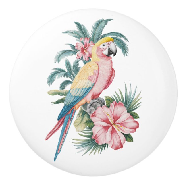 Trendig Sommarstrand Parrot och Hibiscus Flowers Knopp (Framsidan)
