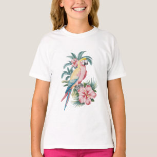 Trendig Sommarstrand Parrot och Hibiscus Flowers T Shirt