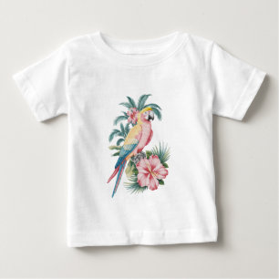 Trendig Sommarstrand Parrot och Hibiscus Flowers T Shirt