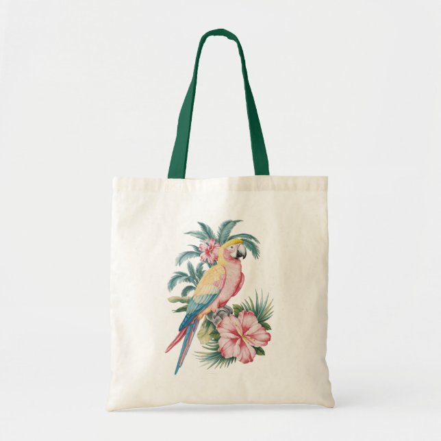 Trendig Sommarstrand Parrot och Hibiscus Flowers Tygkasse (Framsidan)