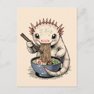 Trendig söt Axolotl som äter ramen japansk Vykort