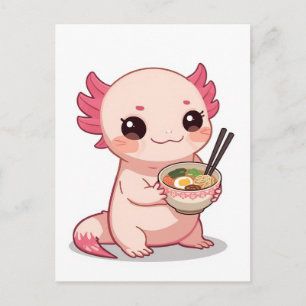 Trendig söt Axolotl som äter ramen japansk Vykort