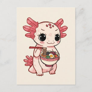 Trendig söt Axolotl som äter ramen japansk Vykort
