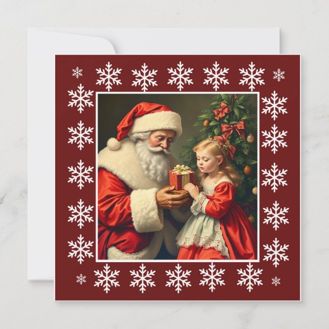 Trendig söt färgglad vintage rustik tomte  julkort (Framsida)