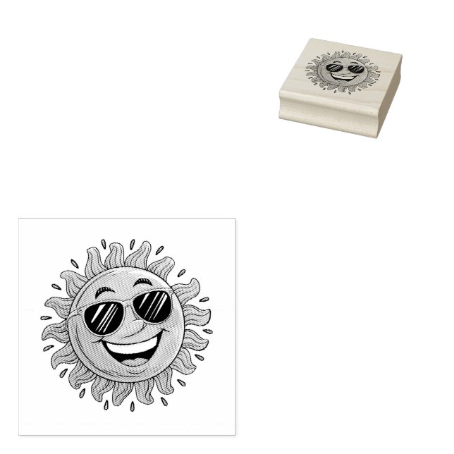 Trendig söt glad gul sol med solglasögon       stämpel (Stämplad)