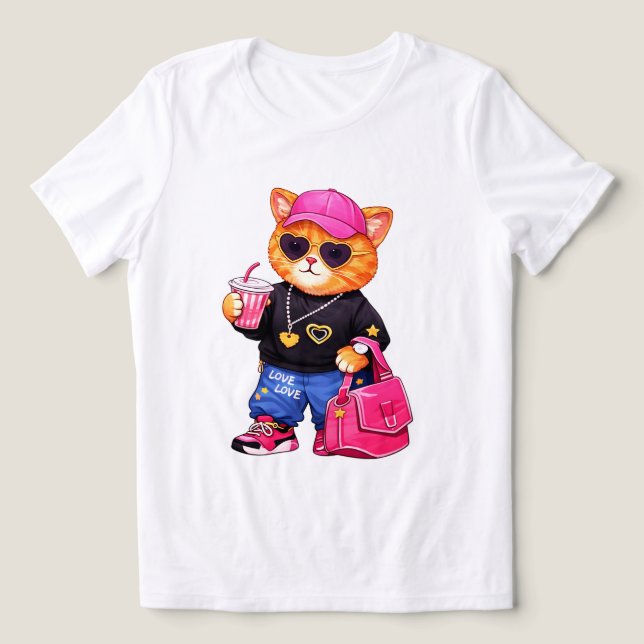 Trendig söt katt grafisk t-shirt för kvinnor (Design Framsida)