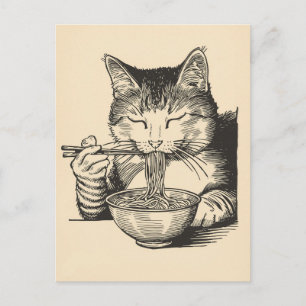 Trendig söt katt som äter ramen japanska vykort