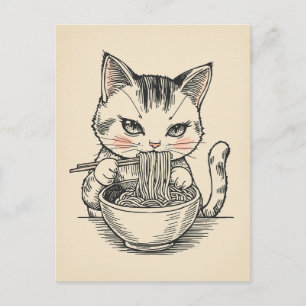 Trendig söt katt som äter ramen japanska vykort