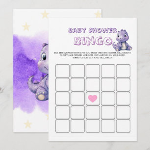 Trendig Söt Lila Dinosaur Baby Shower Bingo