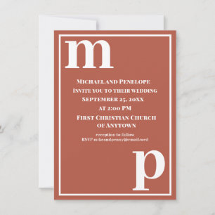 Trendig söt monogram terrakotta bröllopsinbjudan inbjudningar