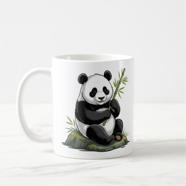 Trendig söt panda björn med grönska bambu  kaffemugg (Vänster)