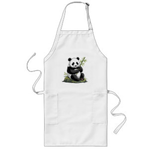 Trendig söt panda björn med grönska bambu långt förkläde
