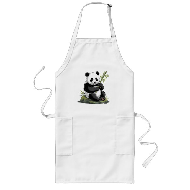 Trendig söt panda björn med grönska bambu  långt förkläde (Framsidan)