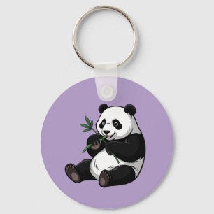 Trendig söt panda björn med grönska bambu lila nyckelring