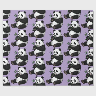 Trendig söt panda björn med grönska bambu lila presentpapper