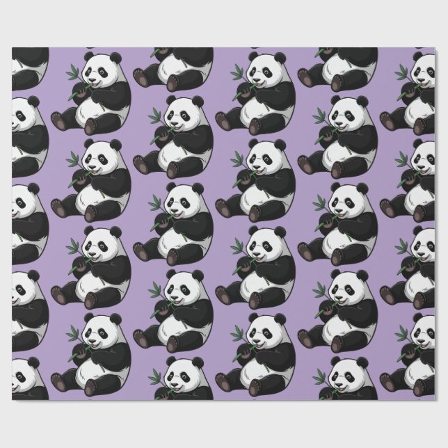 Trendig söt panda björn med grönska bambu lila presentpapper (Platt)