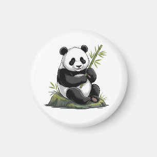 Trendig söt panda björn med grönska bambu magnet